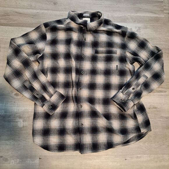 Columbia Plaid Flannel Shirt Mens L Regular Fit Button Up Outdoor Classic Black - Picture 1 of 9